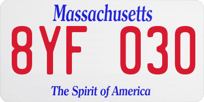 MA license plate 8YF030