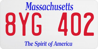 MA license plate 8YG402