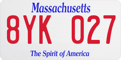 MA license plate 8YK027