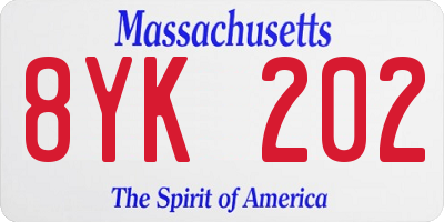 MA license plate 8YK202