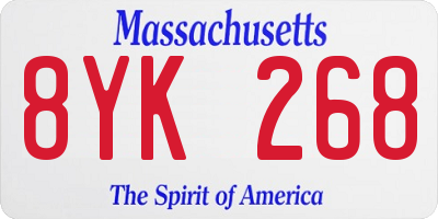 MA license plate 8YK268