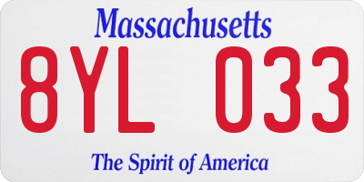 MA license plate 8YL033