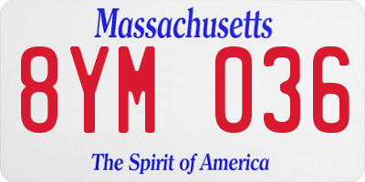 MA license plate 8YM036