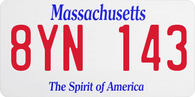 MA license plate 8YN143