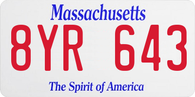 MA license plate 8YR643