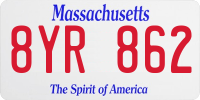 MA license plate 8YR862
