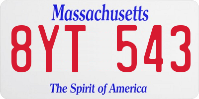 MA license plate 8YT543