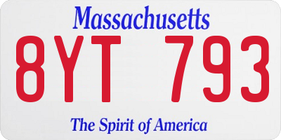 MA license plate 8YT793