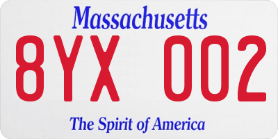 MA license plate 8YX002