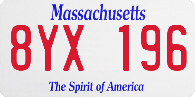 MA license plate 8YX196
