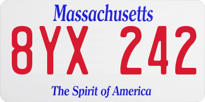 MA license plate 8YX242