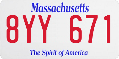 MA license plate 8YY671