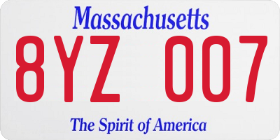 MA license plate 8YZ007