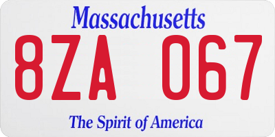 MA license plate 8ZA067