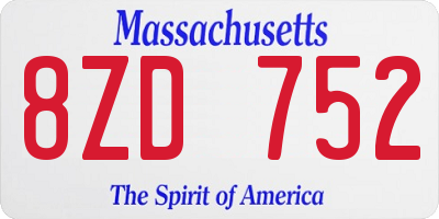 MA license plate 8ZD752