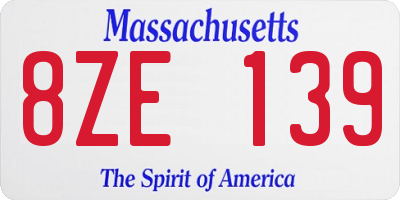MA license plate 8ZE139
