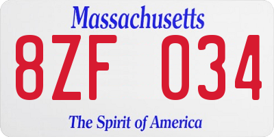 MA license plate 8ZF034