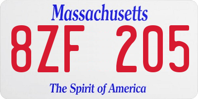 MA license plate 8ZF205