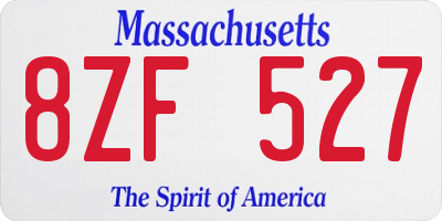 MA license plate 8ZF527