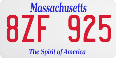 MA license plate 8ZF925