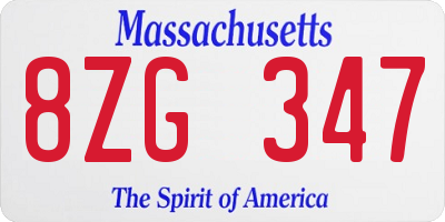 MA license plate 8ZG347
