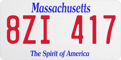 MA license plate 8ZI417