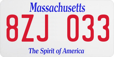 MA license plate 8ZJ033