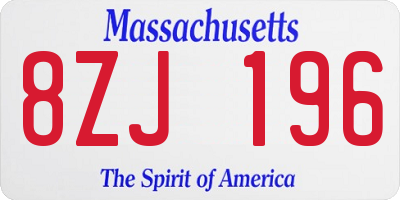 MA license plate 8ZJ196