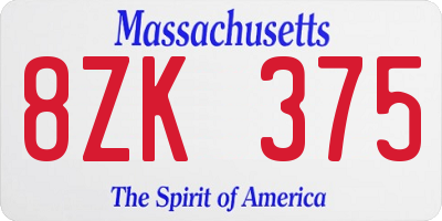 MA license plate 8ZK375