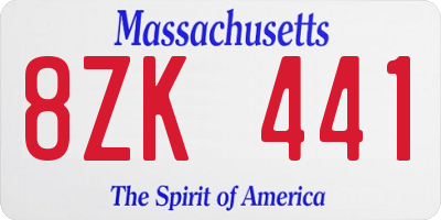 MA license plate 8ZK441