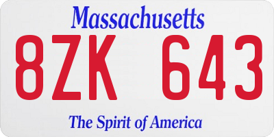MA license plate 8ZK643