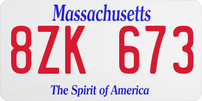 MA license plate 8ZK673