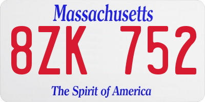 MA license plate 8ZK752