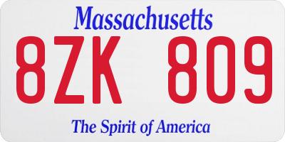 MA license plate 8ZK809