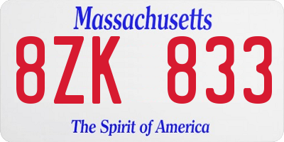 MA license plate 8ZK833