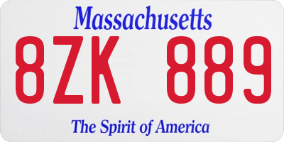 MA license plate 8ZK889