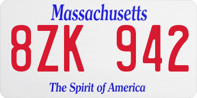 MA license plate 8ZK942