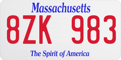 MA license plate 8ZK983