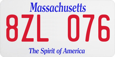 MA license plate 8ZL076