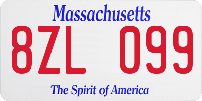 MA license plate 8ZL099