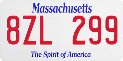 MA license plate 8ZL299