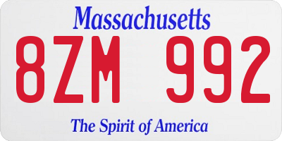 MA license plate 8ZM992