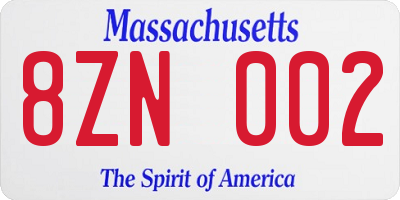 MA license plate 8ZN002
