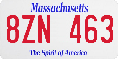MA license plate 8ZN463