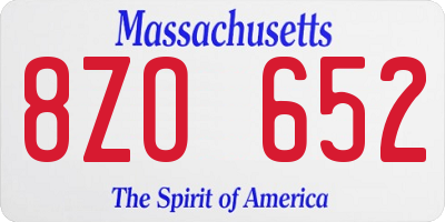 MA license plate 8ZO652