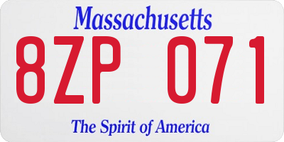 MA license plate 8ZP071