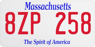 MA license plate 8ZP258