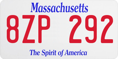 MA license plate 8ZP292