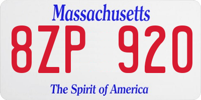 MA license plate 8ZP920