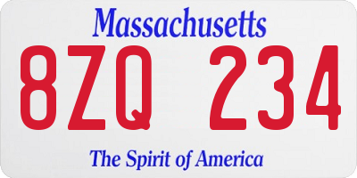 MA license plate 8ZQ234
